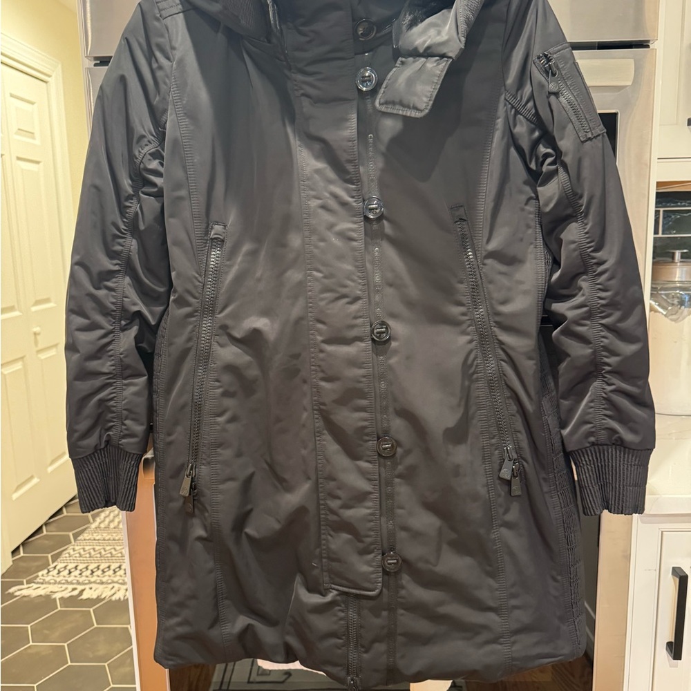 Women’s Creenstone Black Mid-Length Puffer Jacket with Hood